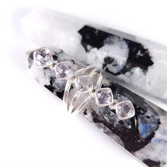 Sterling Silver 5 Stone Cushion Cut Pale Lavender Kunzite Crawler Ring Size 8 - Picture 4 of 16